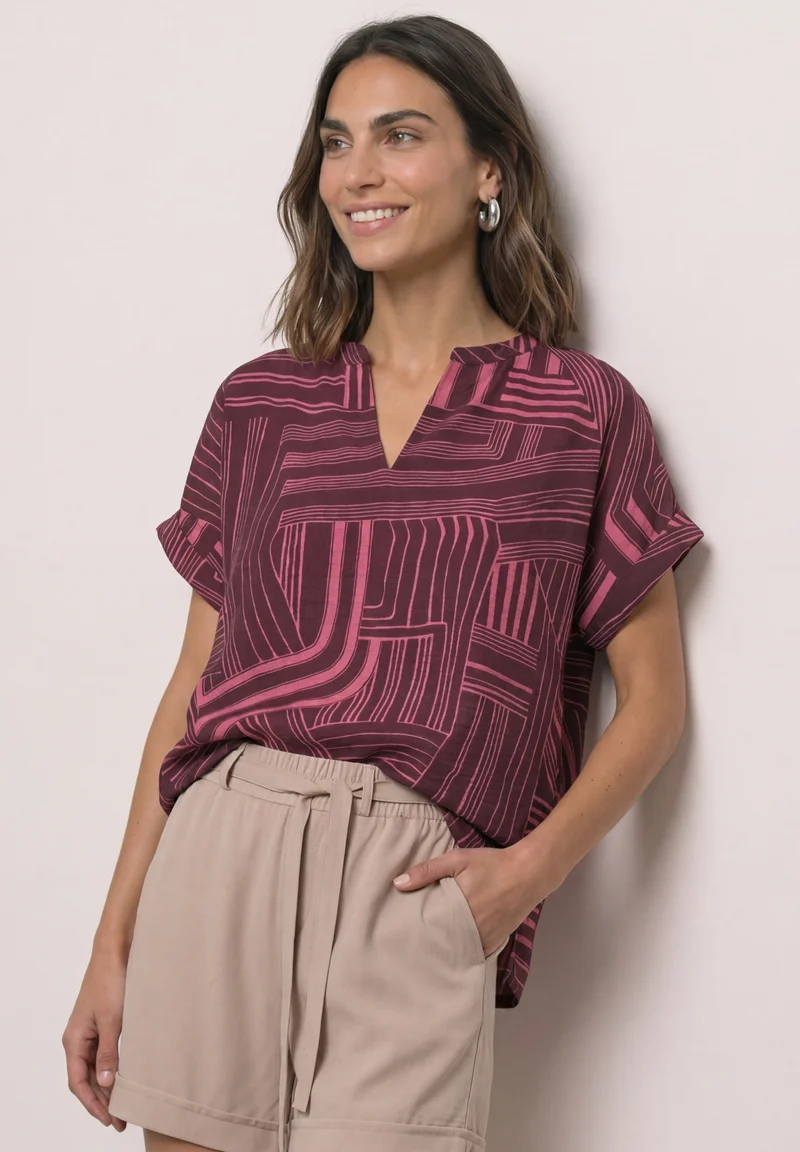LTD QR printed mat-mix shirt w, blush berry