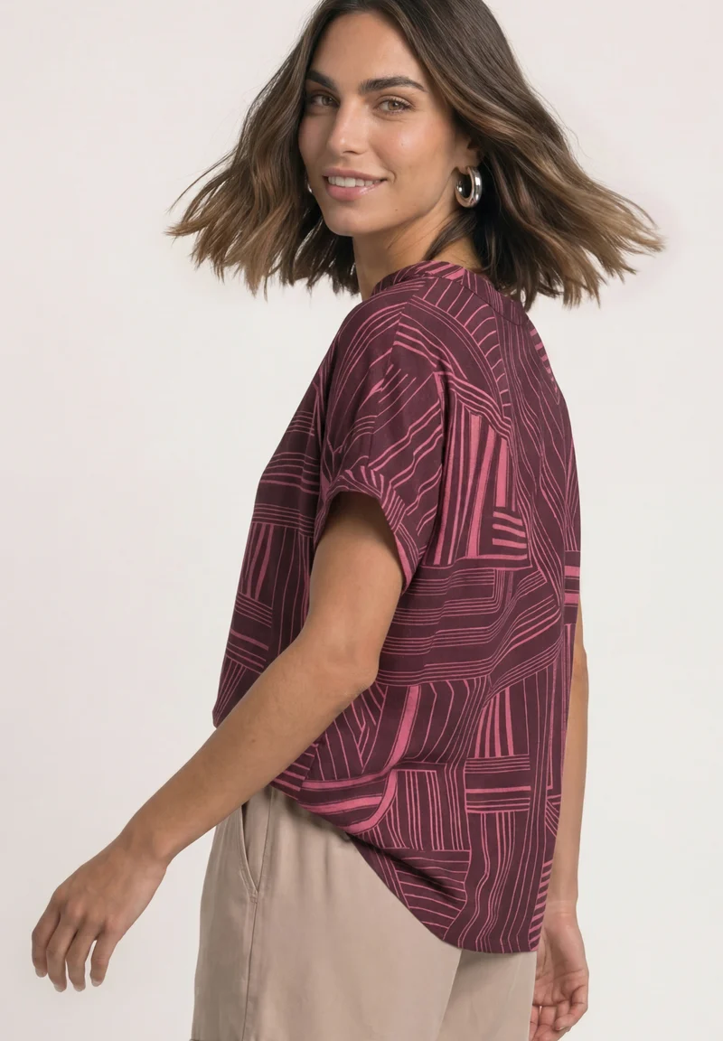 LTD QR printed mat-mix shirt w, blush berry