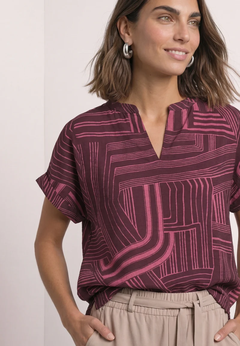 LTD QR printed mat-mix shirt w, blush berry