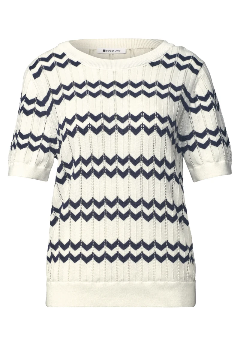 bi-colored zig-zag sweater, off white