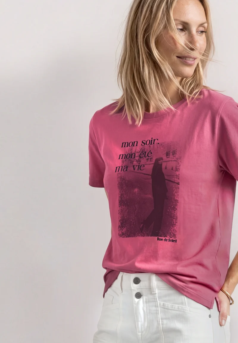 photo print shirt, blush berry