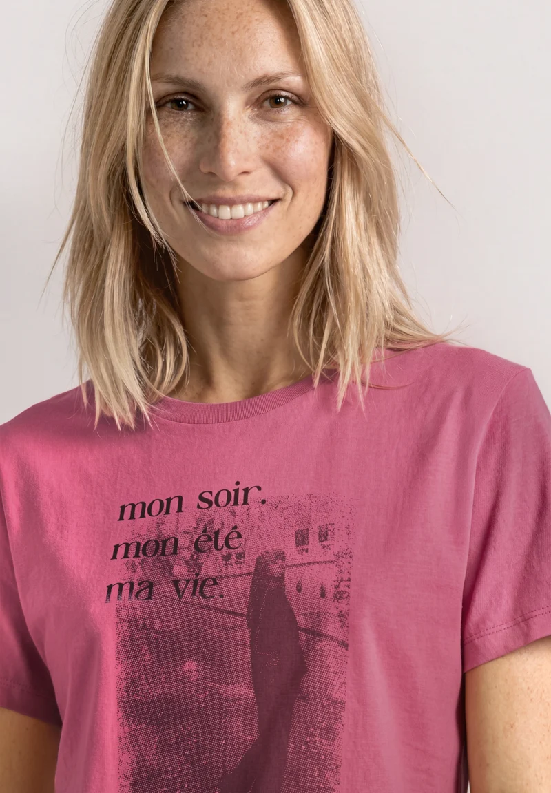 photo print shirt, blush berry