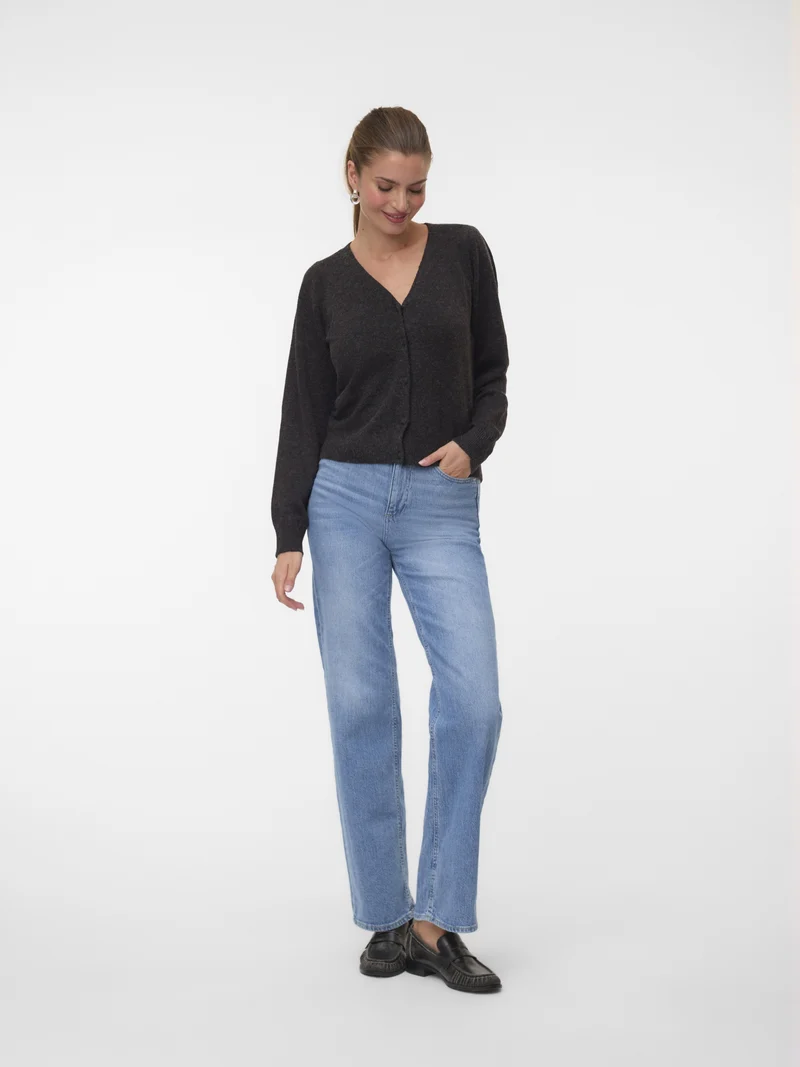 VMDOFFY LS V-NECK CARDIGAN NOOS, Chocolate Torte/BLACK MELANGE