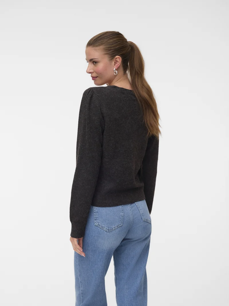 VMDOFFY LS V-NECK CARDIGAN NOOS, Chocolate Torte/BLACK MELANGE