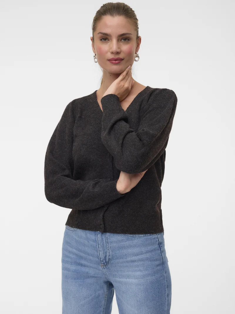 VMDOFFY LS V-NECK CARDIGAN NOOS, Chocolate Torte/BLACK MELANGE