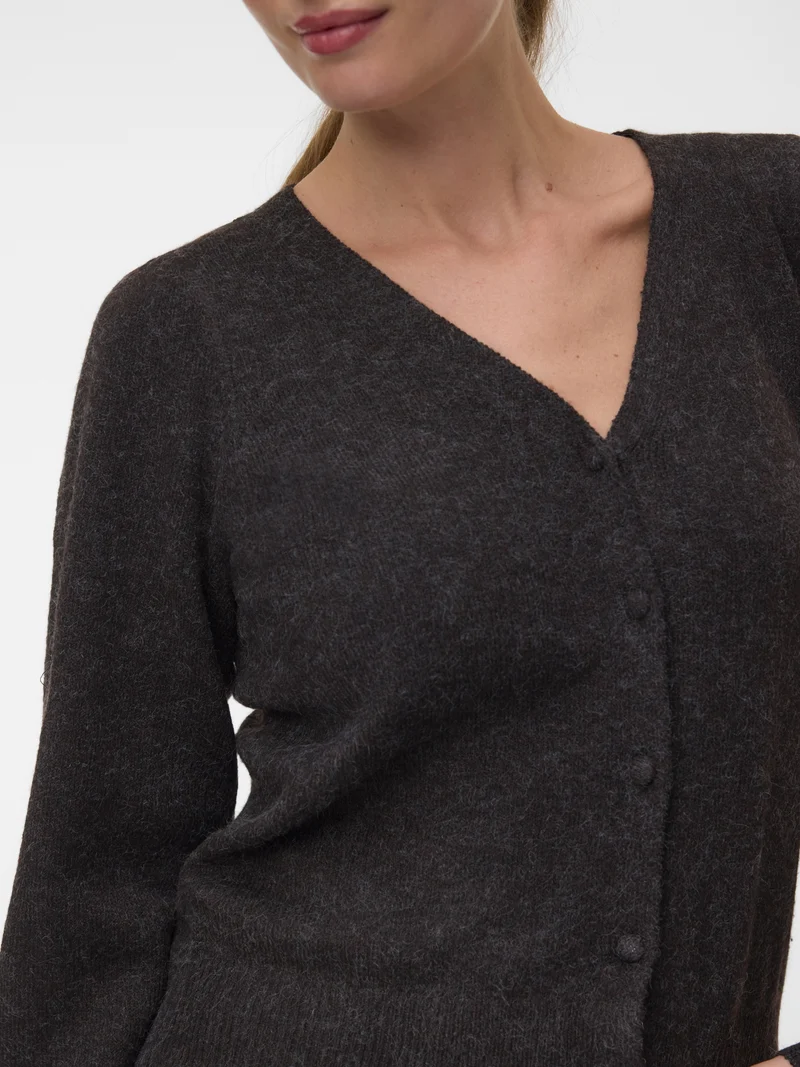 VMDOFFY LS V-NECK CARDIGAN NOOS, Chocolate Torte/BLACK MELANGE