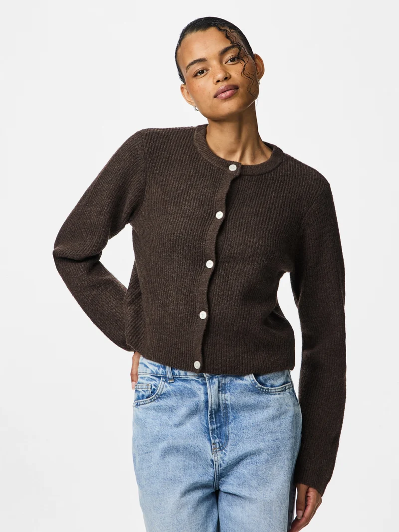 PCSILLY LS O-NECK KNIT CARDIGAN NOO, Hot Fudge/MELANGE