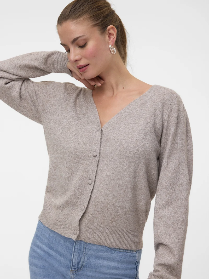 VMDOFFY LS V-NECK CARDIGAN NOOS, Moon Rock/MELANGE