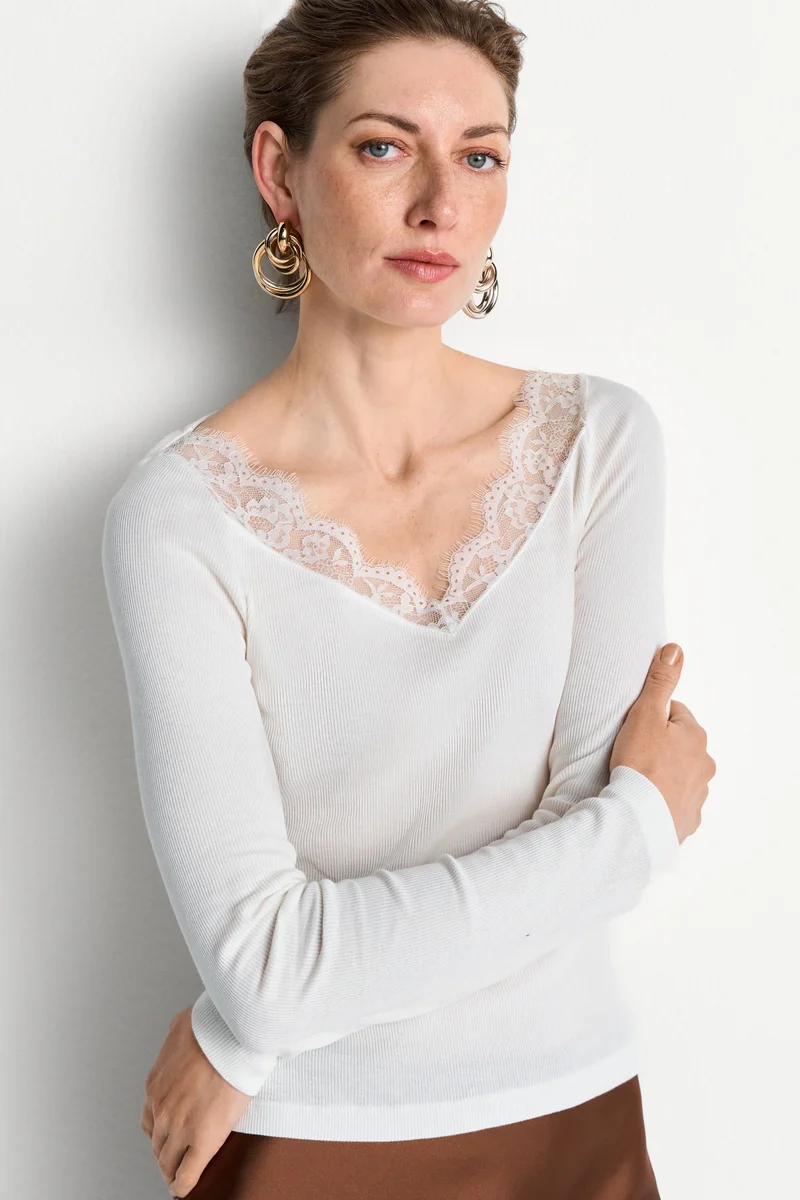 Lace Longsleeve, pearl white