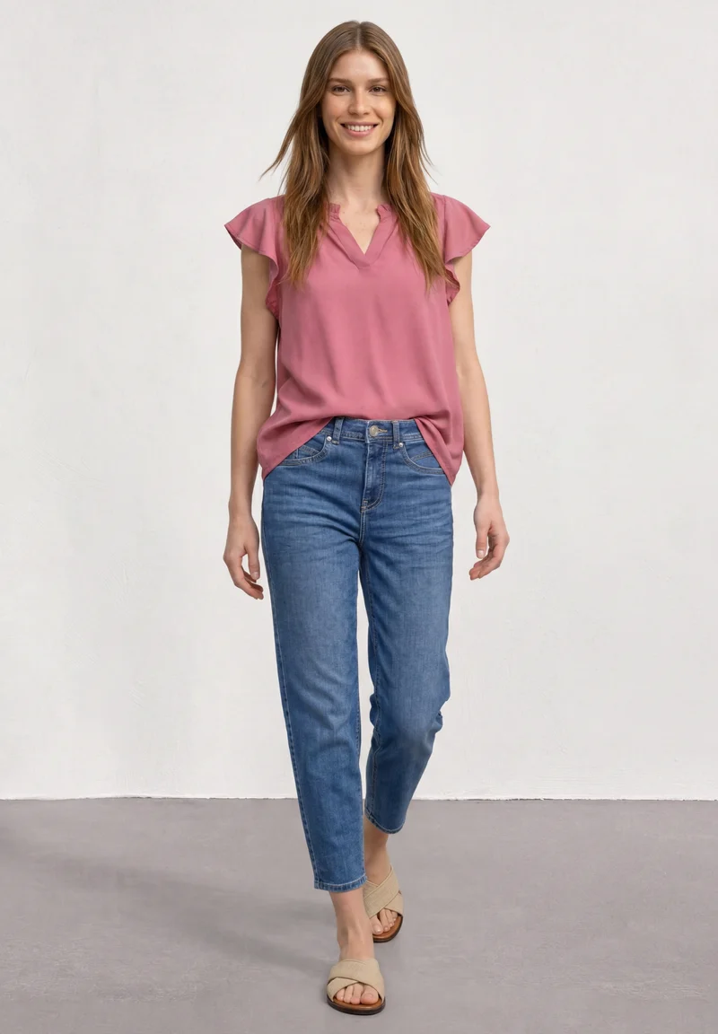 LTD QR Splitneck blousetop w v, blush berry