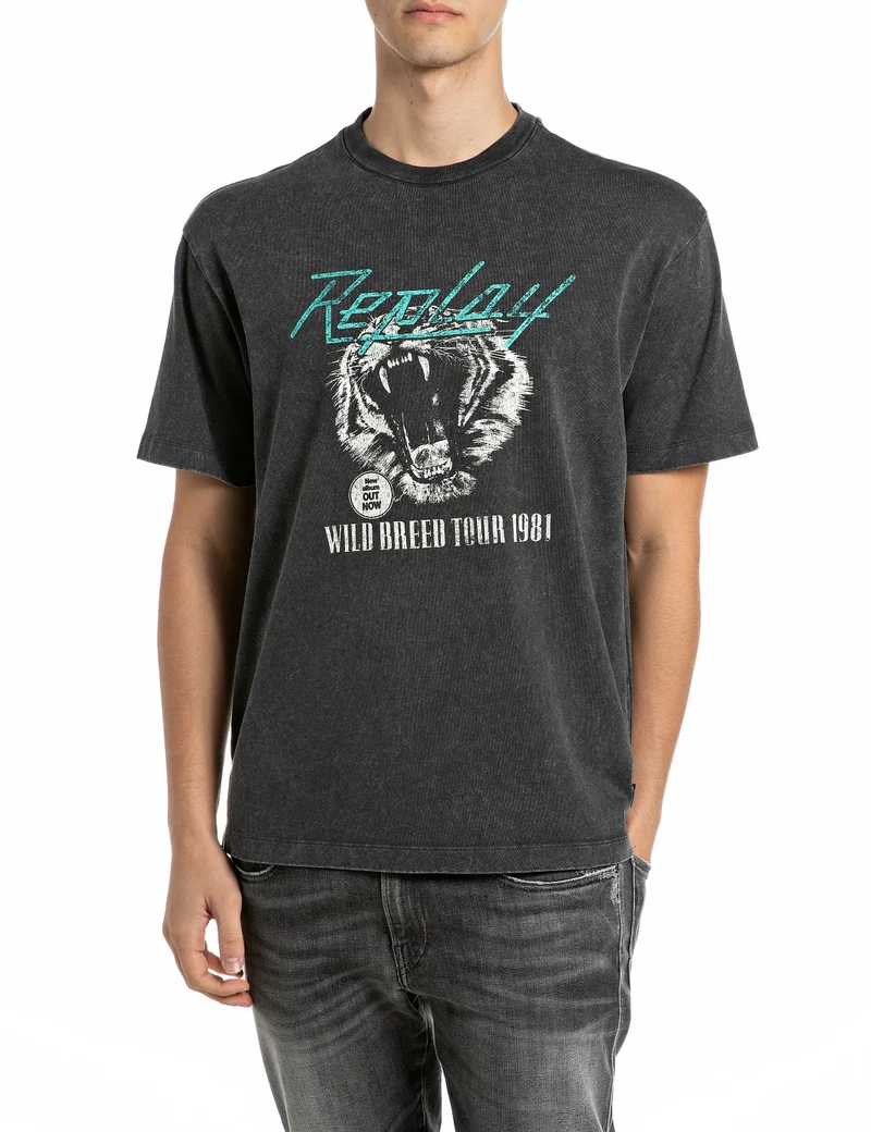TShirt ACID WASH COTTON LOOSE, RAVEN