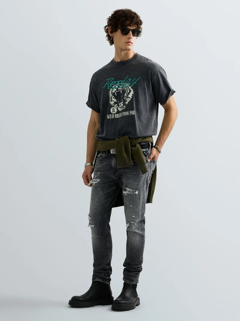 TShirt ACID WASH COTTON LOOSE, RAVEN