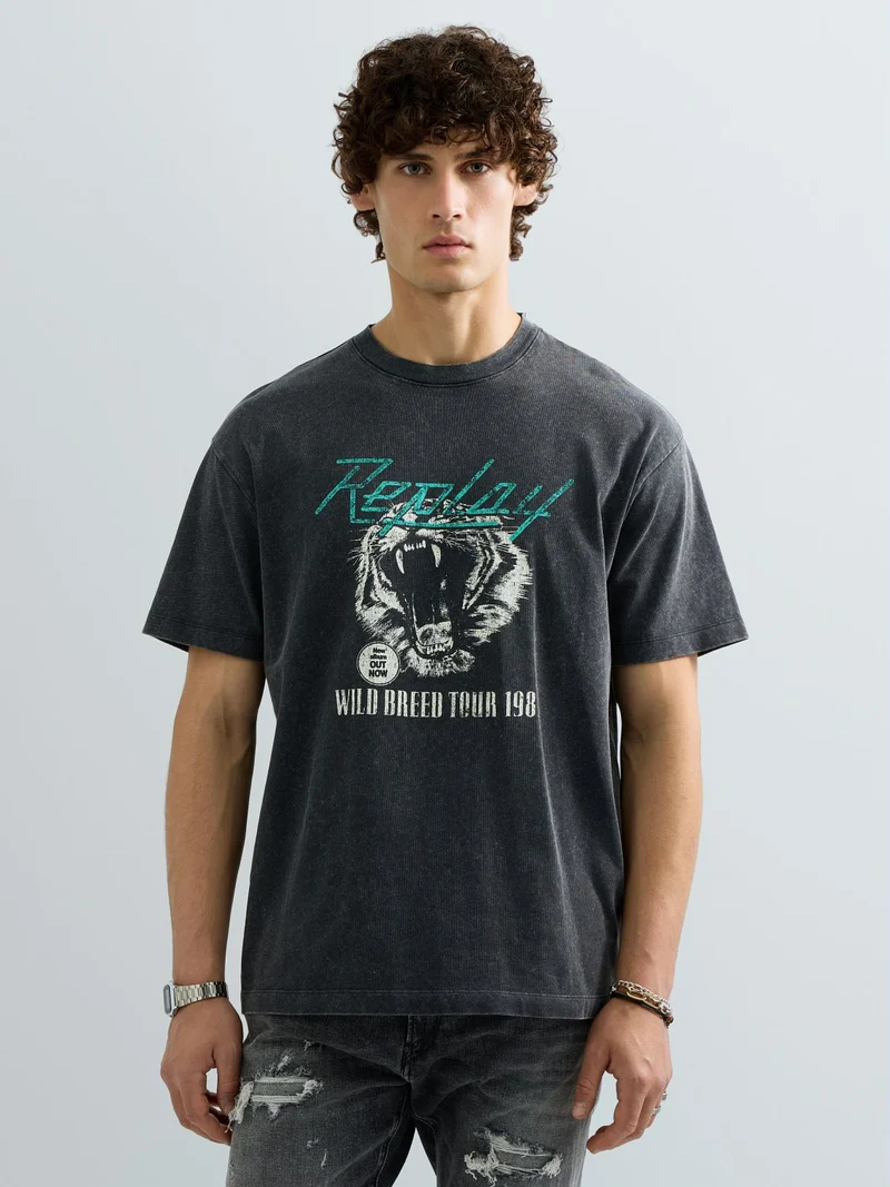 TShirt ACID WASH COTTON LOOSE, RAVEN