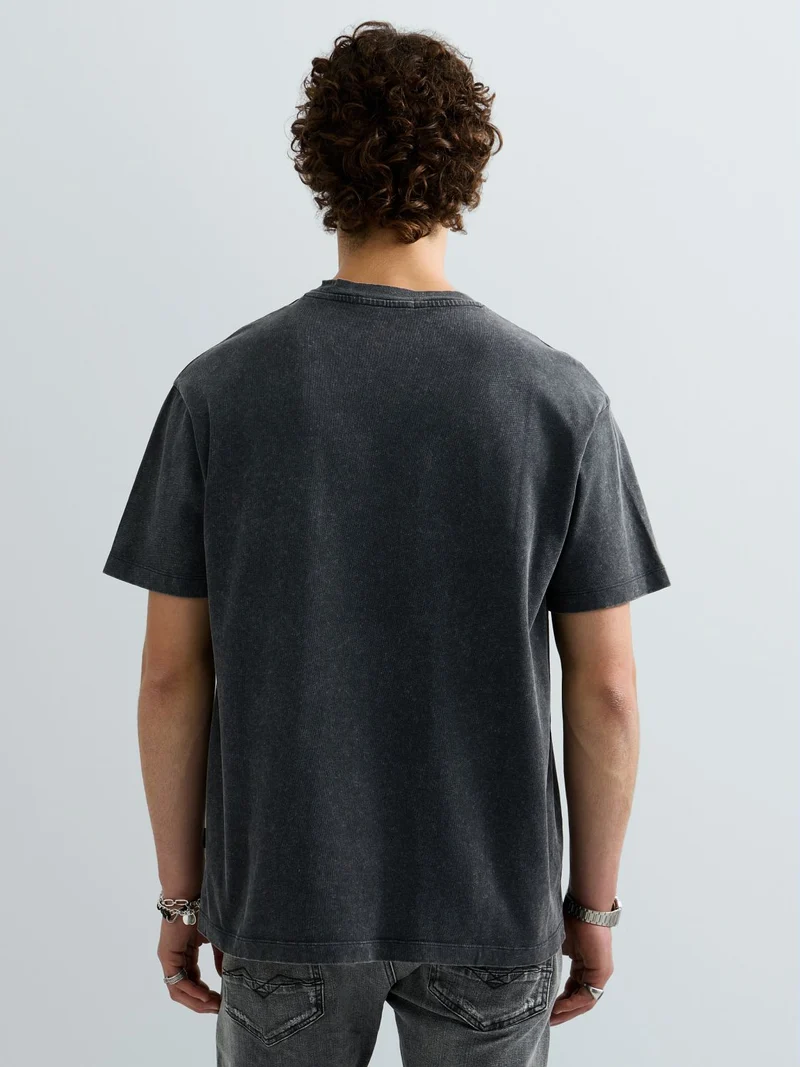 TShirt ACID WASH COTTON LOOSE, RAVEN