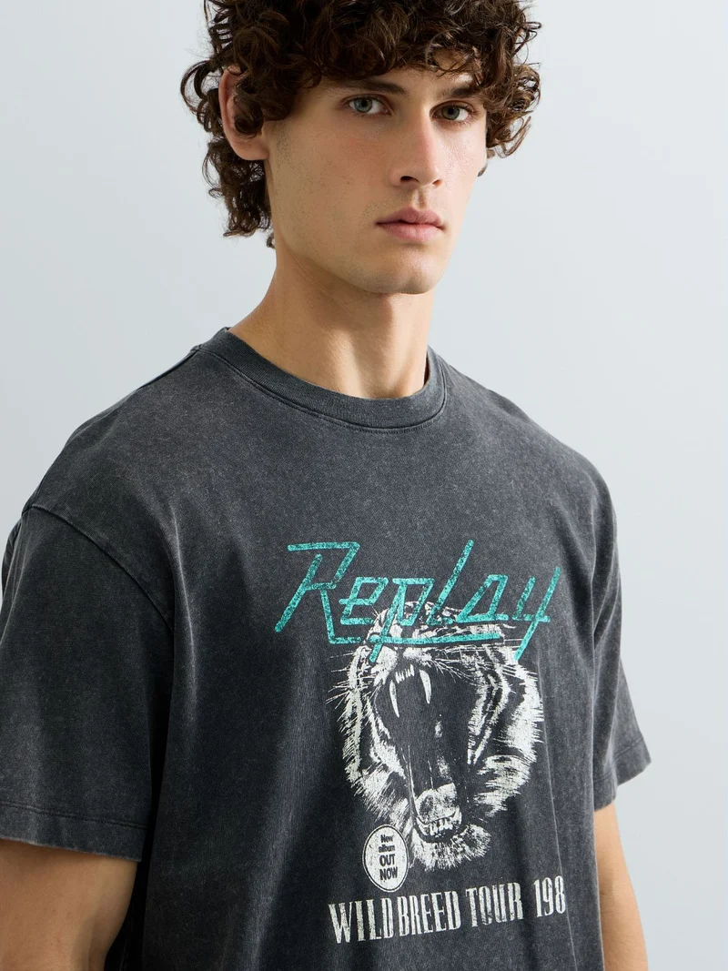 TShirt ACID WASH COTTON LOOSE, RAVEN