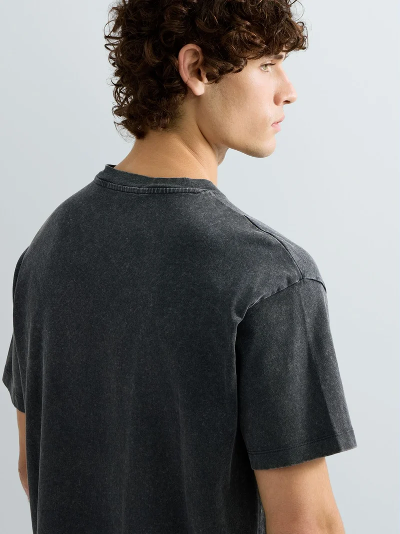 TShirt ACID WASH COTTON LOOSE, RAVEN