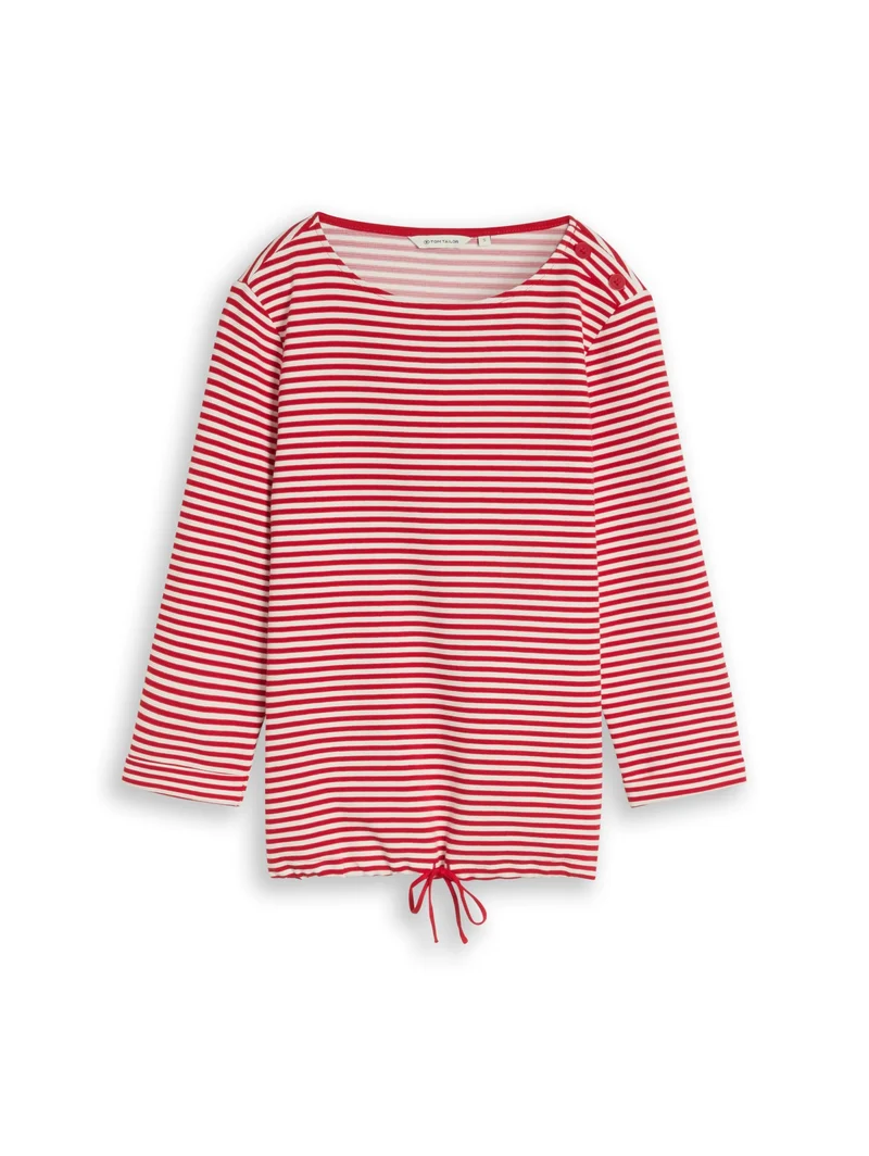 T-shirt structured, red offwhite regular stripe