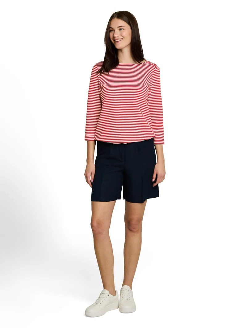 T-shirt structured, red offwhite regular stripe