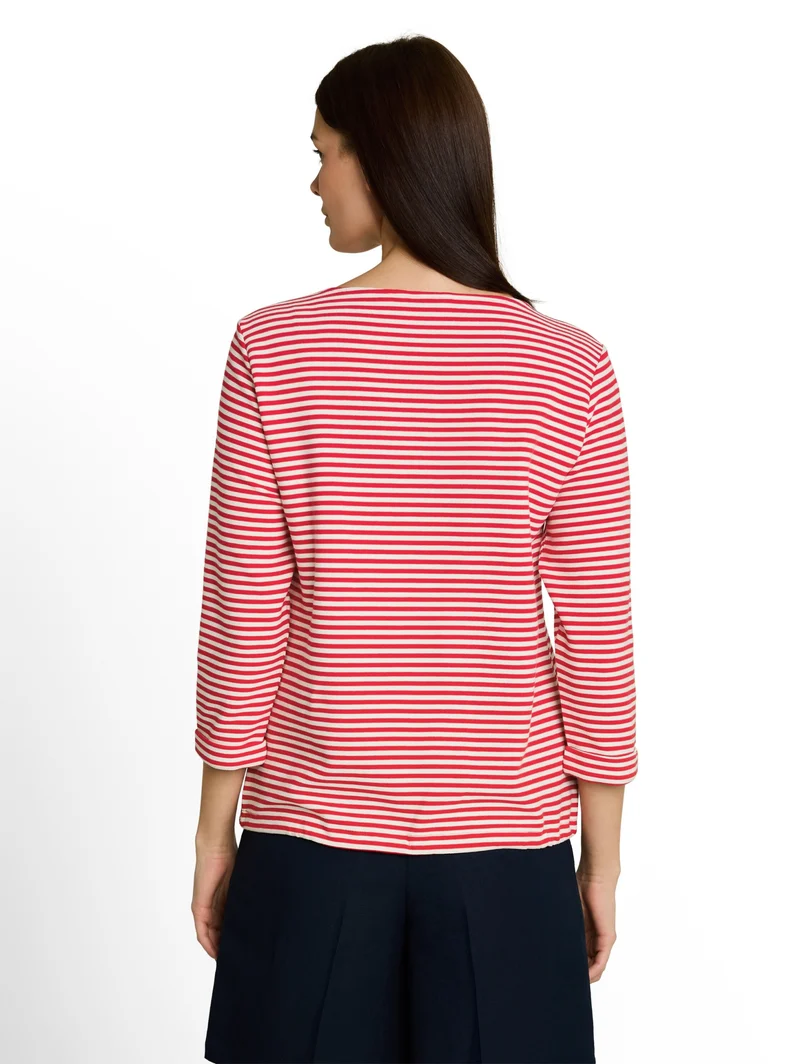 T-shirt structured, red offwhite regular stripe