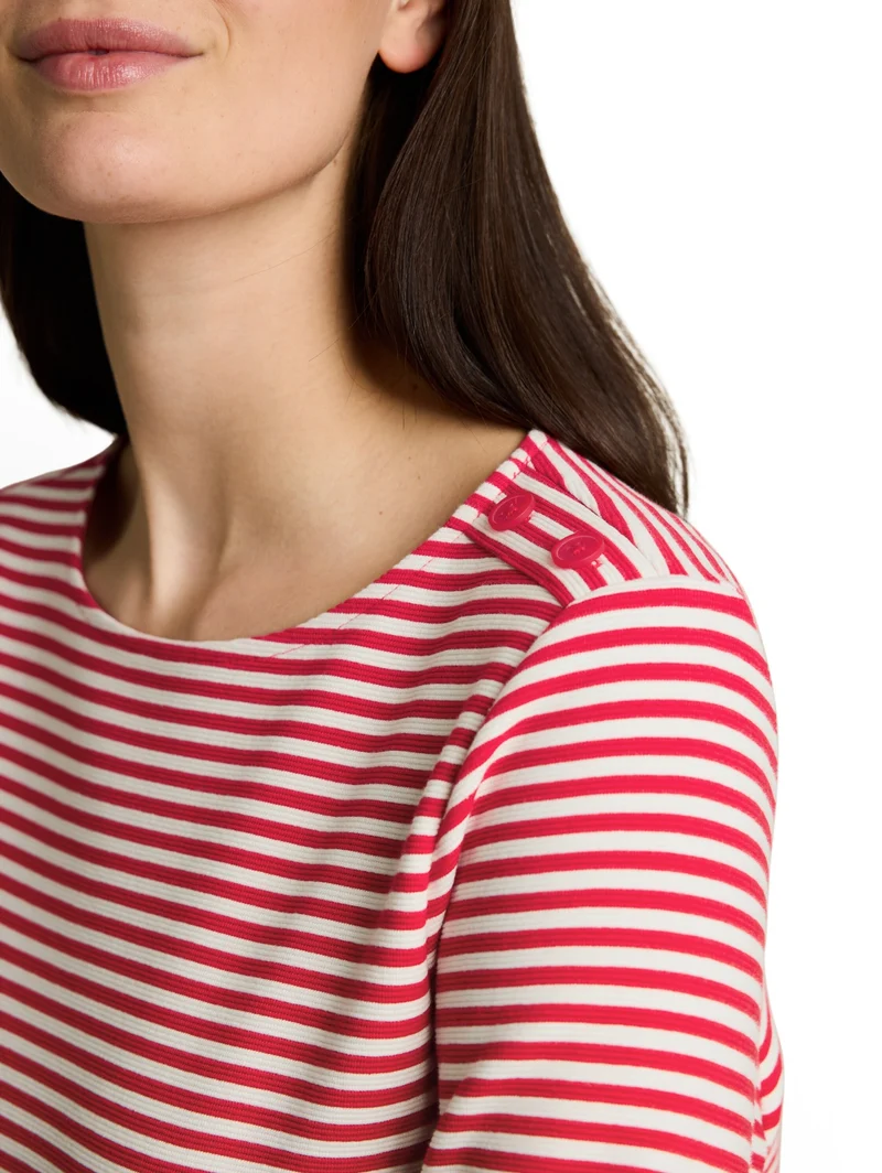 T-shirt structured, red offwhite regular stripe