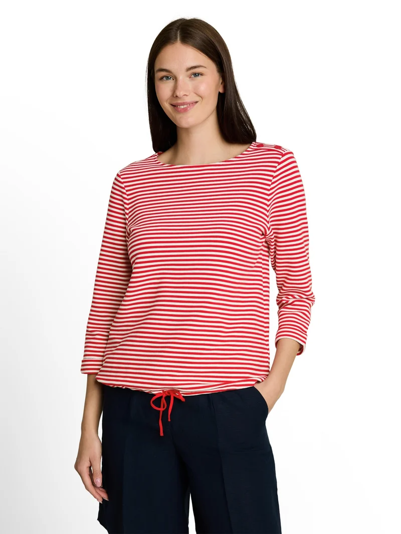 T-shirt structured, red offwhite regular stripe