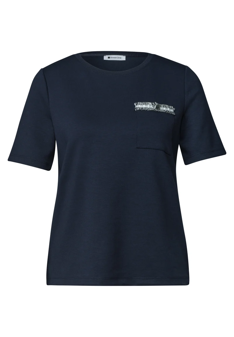 shirt w.deco tape at pocket, darkest blue