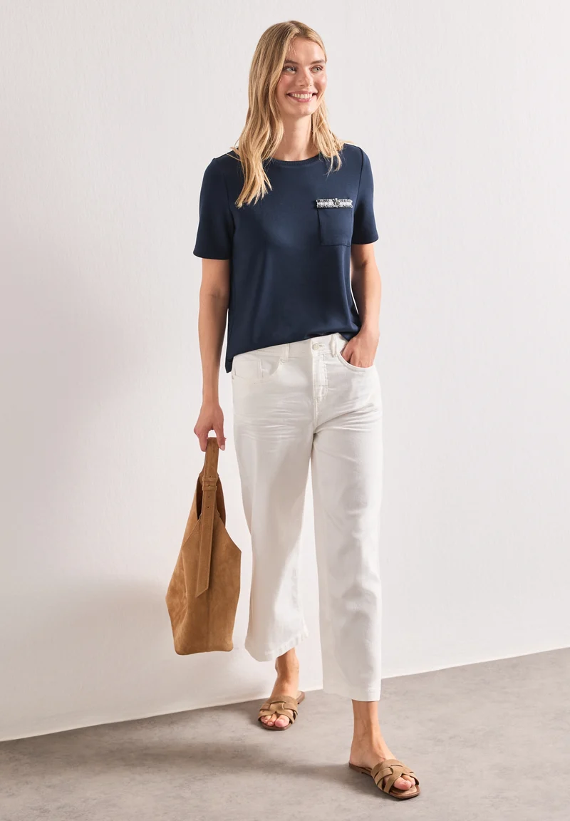 shirt w.deco tape at pocket, darkest blue