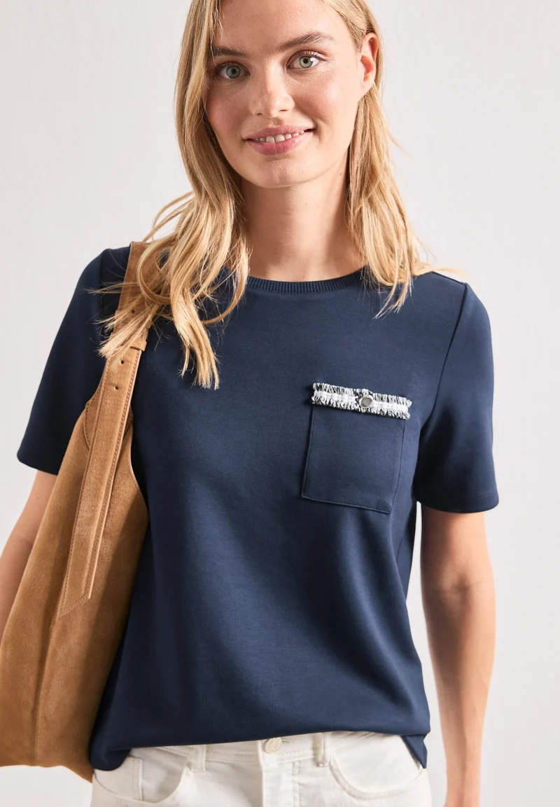 shirt w.deco tape at pocket, darkest blue