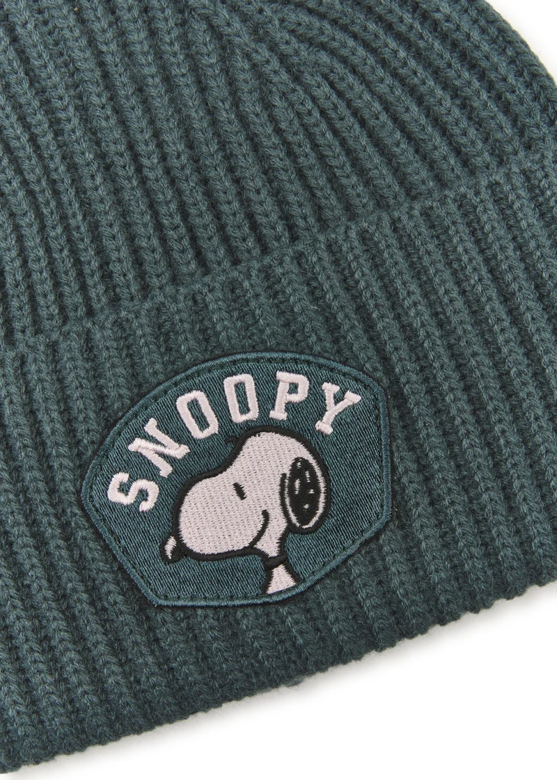 KNITTED HAT POLYACRYL/WOOL SNOOPY BADGE grün-25X22CM, grün