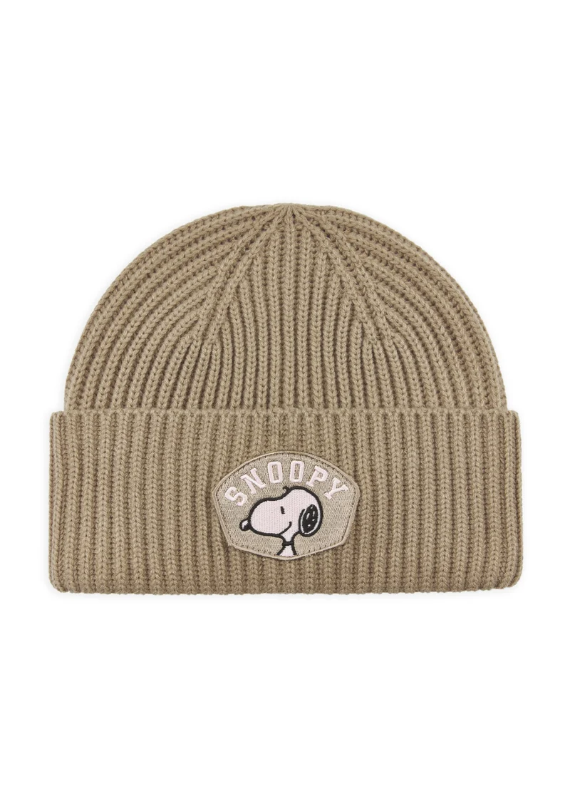 KNITTED HAT POLYACRYL/WOOL SNOOPY BADGE beige-25X22CM, beige