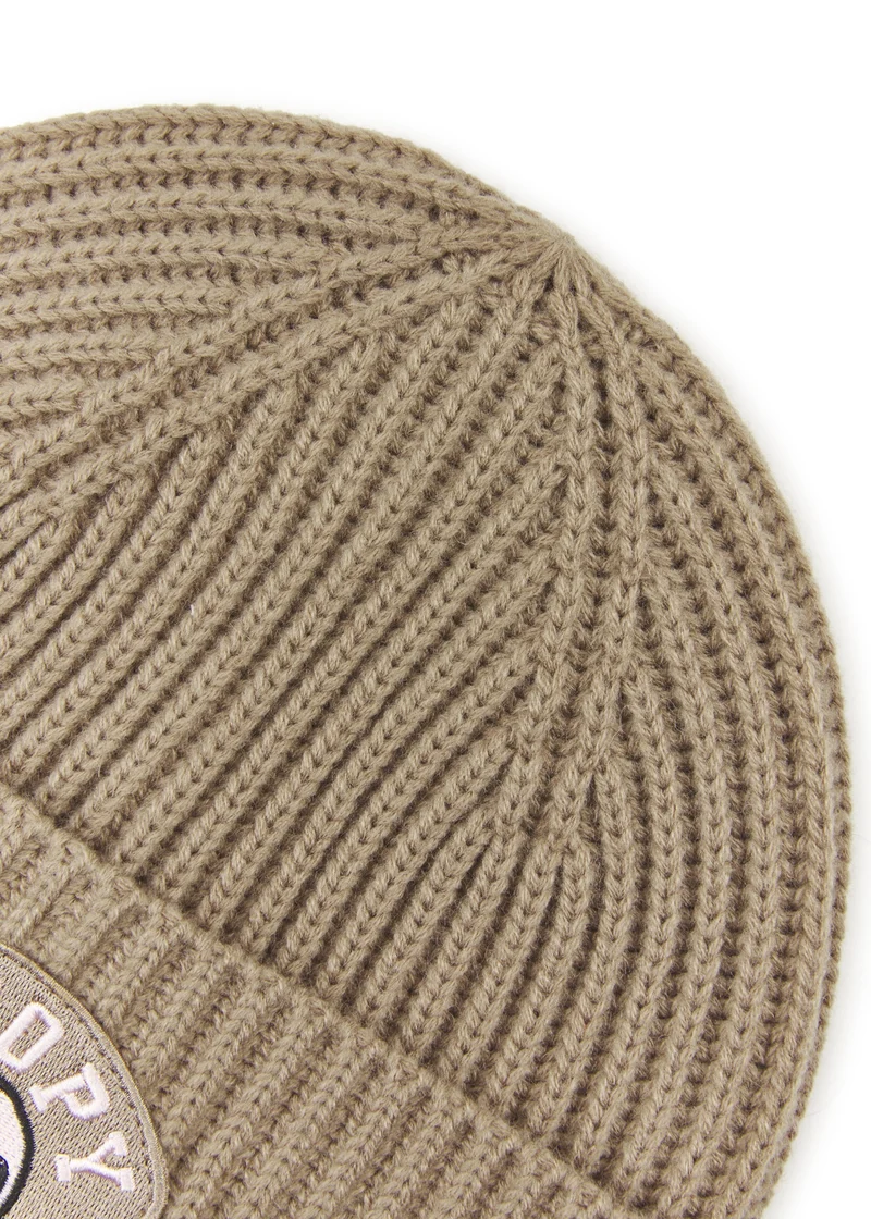 KNITTED HAT POLYACRYL/WOOL SNOOPY BADGE beige-25X22CM, beige