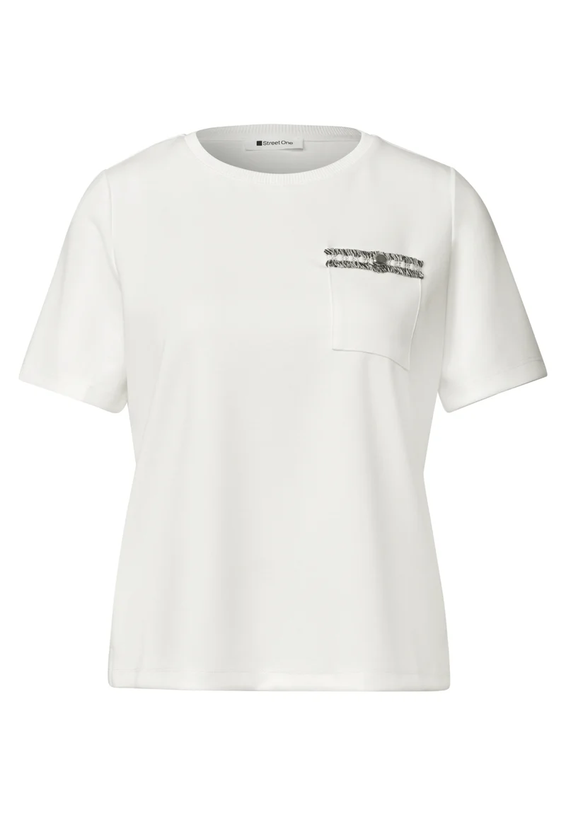 shirt w.deco tape at pocket, off white