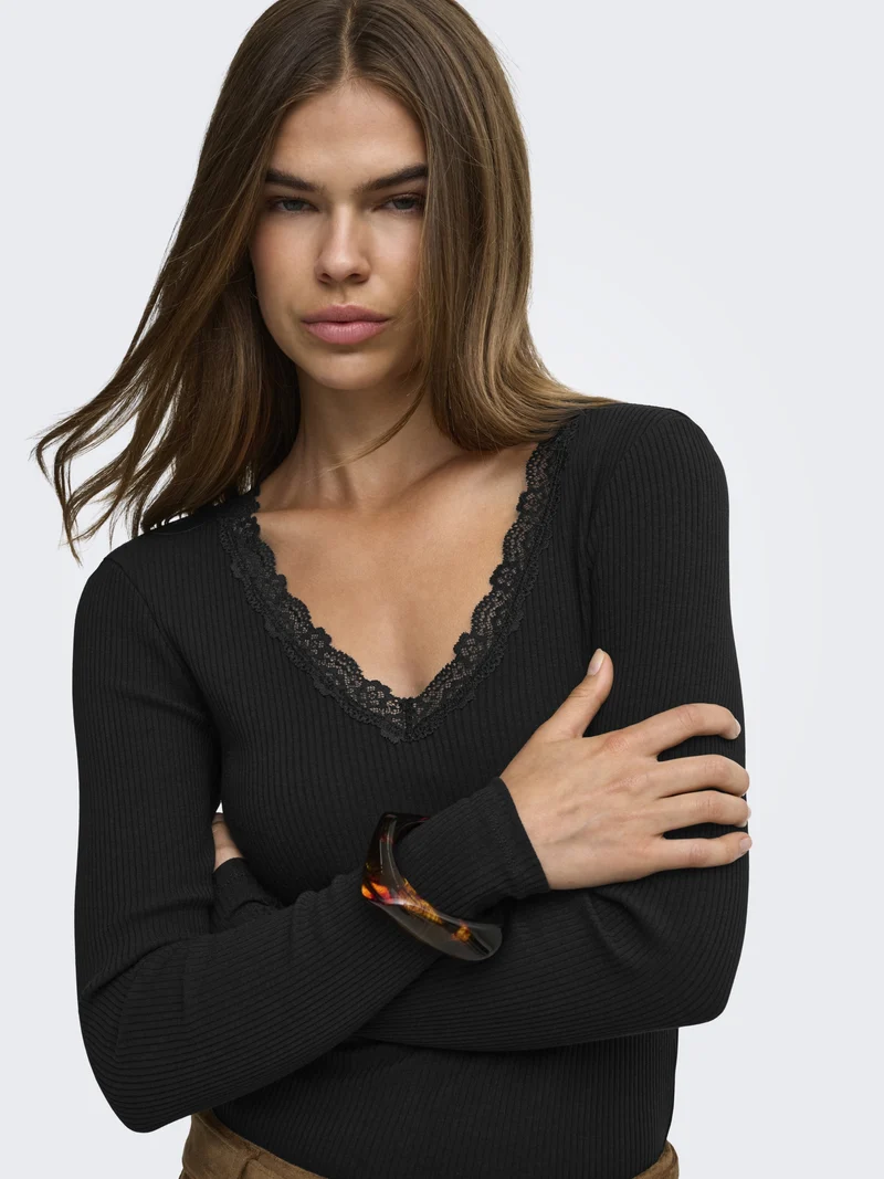 ONLSARA SHARAI L/S V-NECK TOP JRS N, Black