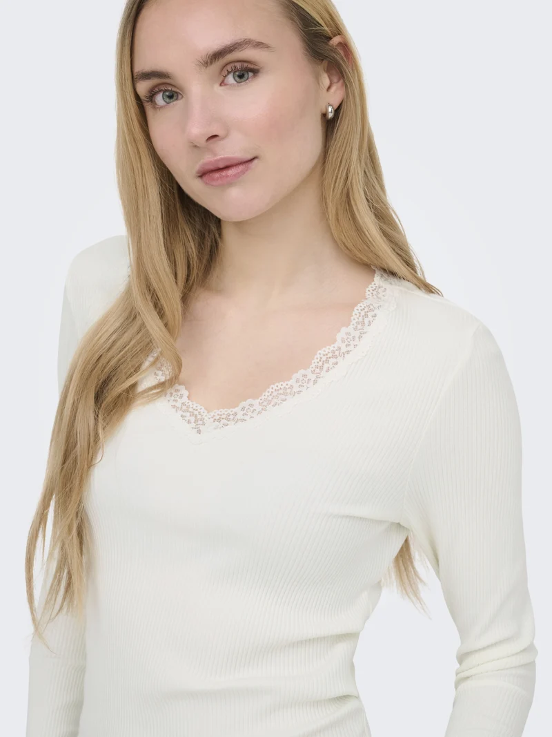 ONLSARA SHARAI L/S V-NECK TOP JRS N, Cloud Dancer