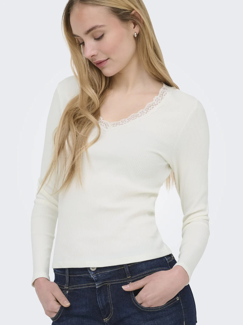 ONLSARA SHARAI L/S V-NECK TOP JRS N, Cloud Dancer