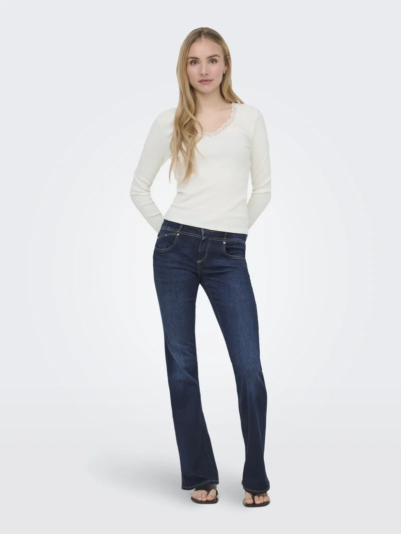 ONLSARA SHARAI L/S V-NECK TOP JRS N, Cloud Dancer