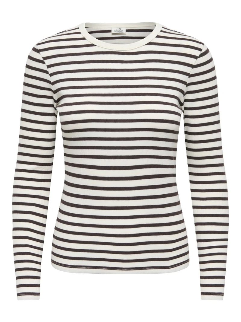 JDYLUCKY L/S O NECK NEW Y/D TOP JRS, Egret/COFFEE BEAN