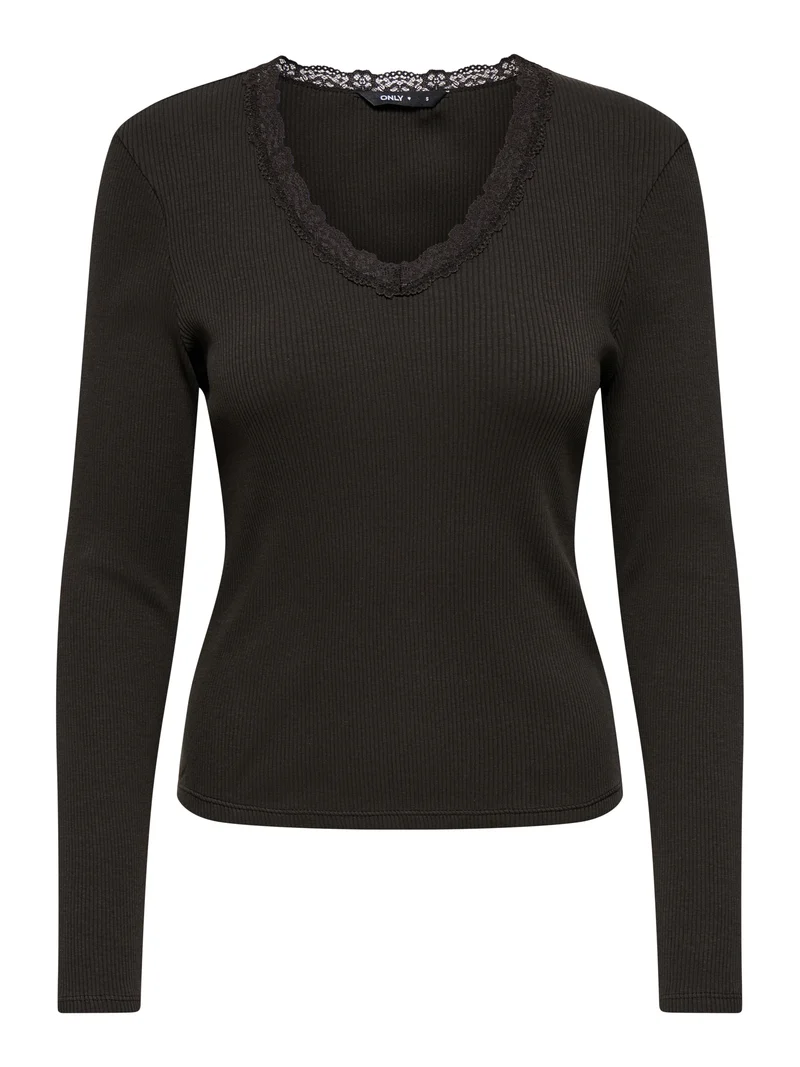 ONLSARA SHARAI L/S V-NECK TOP JRS N, Chocolate Torte