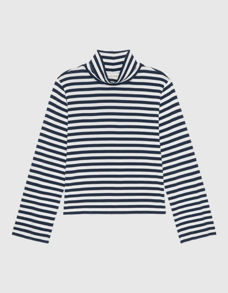 Gestreiftes Longsleeve Neo Mock mit Rollkragen