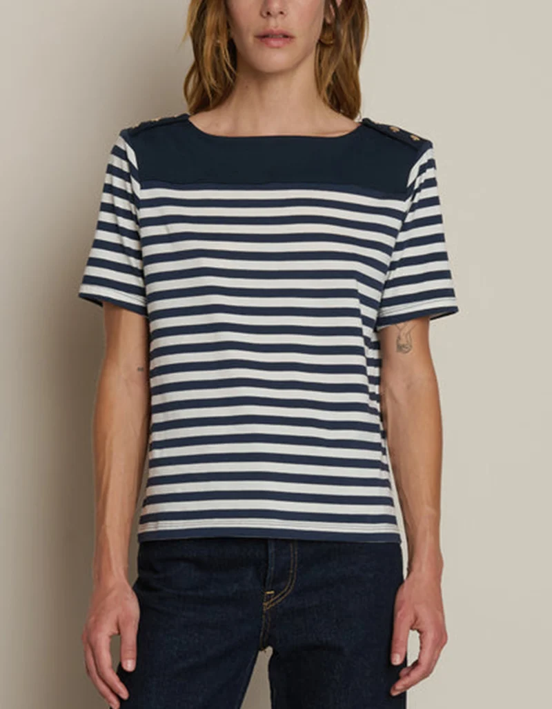 Gestreiftes T-Shirt Johnnie mit U-Boot Ausschnitt