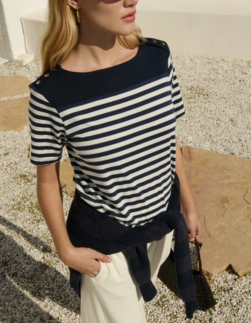 Gestreiftes T-Shirt Johnnie mit U-Boot Ausschnitt