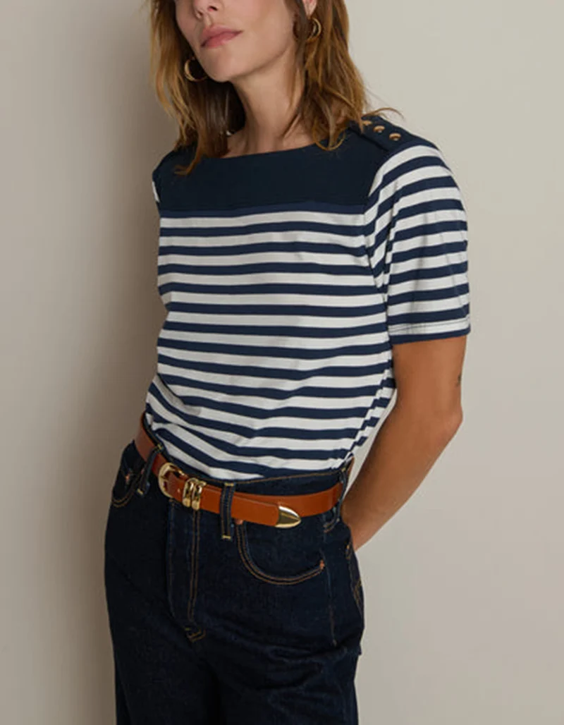 Gestreiftes T-Shirt Johnnie mit U-Boot Ausschnitt