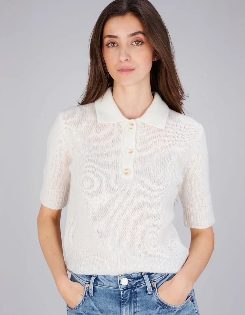 Kaschmir-Seide Kurzarm Pullover Masy mit Polo-Kragen