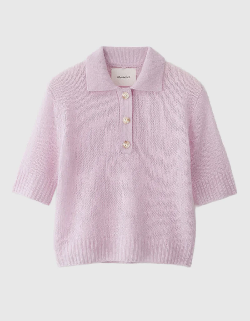 Kaschmir-Seide Kurzarm Pullover Masy mit Polo-Kragen