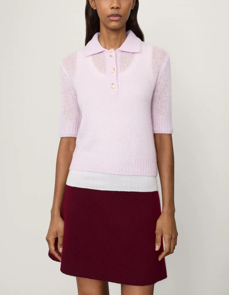 Kaschmir-Seide Kurzarm Pullover Masy mit Polo-Kragen