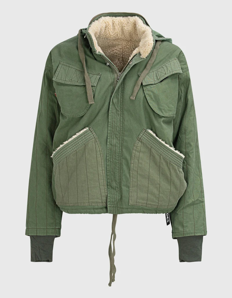 Bedruckte Army-Jacke Sherpa mit Fell-Futter