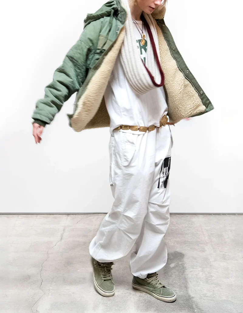 Bedruckte Army-Jacke Sherpa mit Fell-Futter