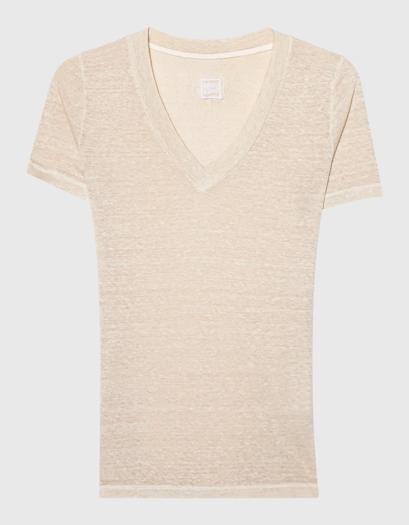Leinen-T-Shirt mit V-Ausschnitt