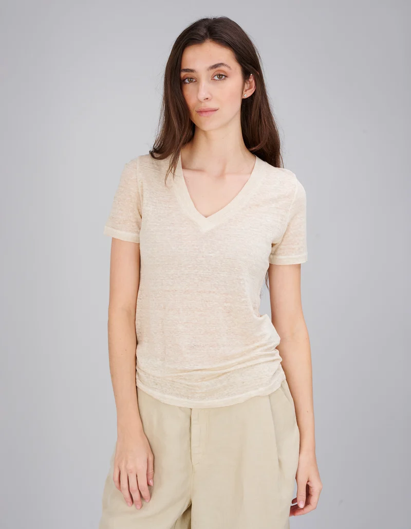 Leinen-T-Shirt mit V-Ausschnitt