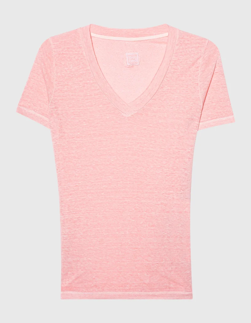 Leinen-T-Shirt mit V-Ausschnitt